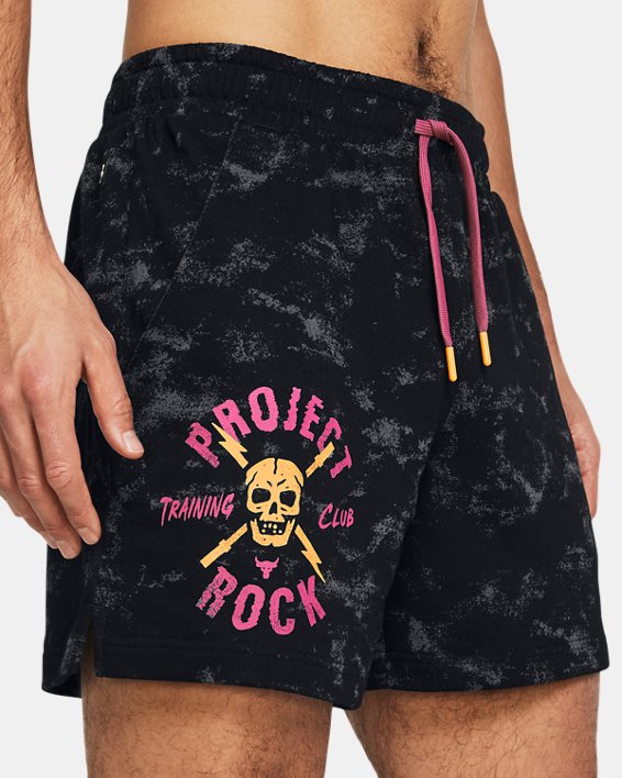 Men's Project Rock Rival Terry Printed Shorts in Black image number 3